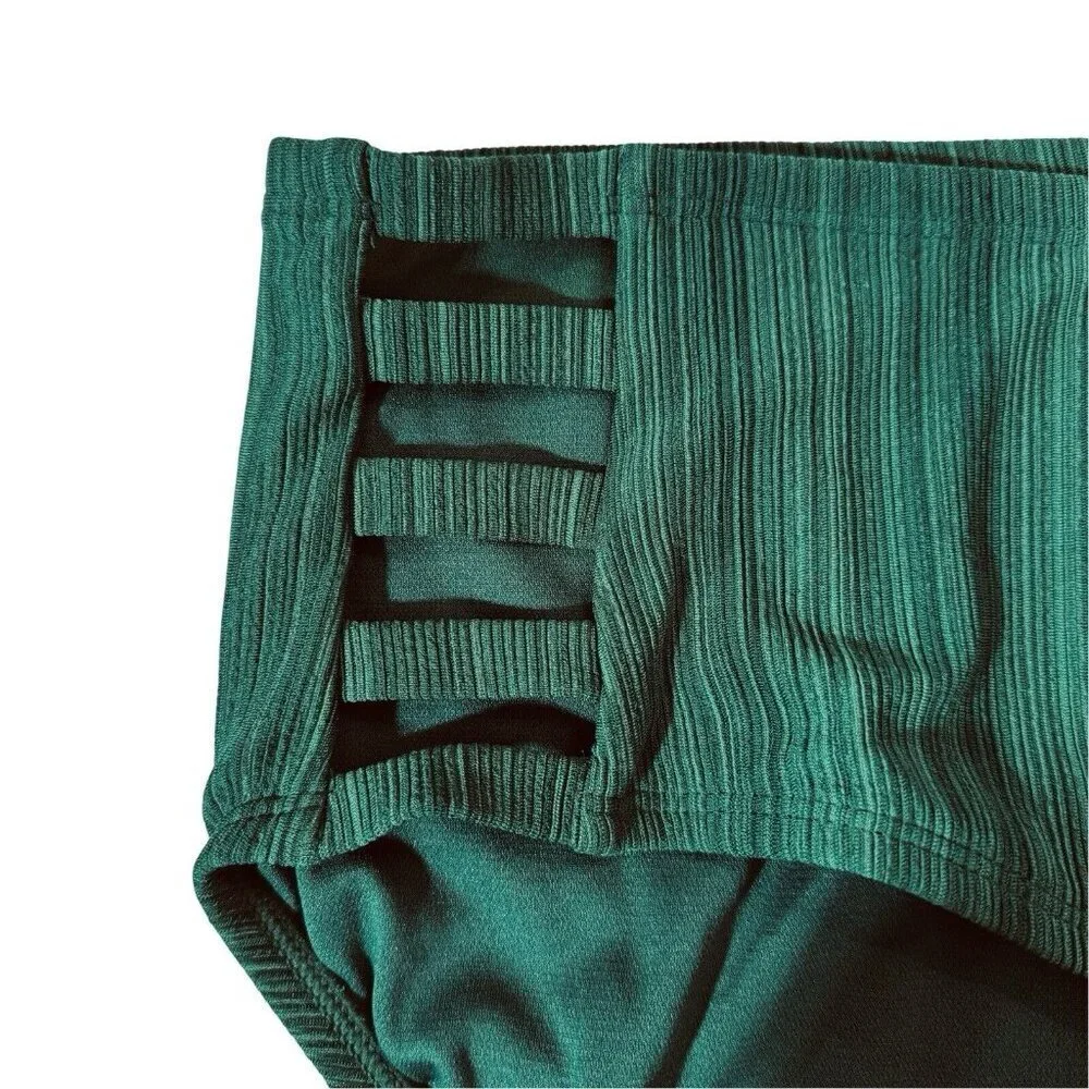 TIME & TRU Mid-Rise Bikini Swimsuit Bottoms 3X (24W-26W) Green Open Sides‎ NEW